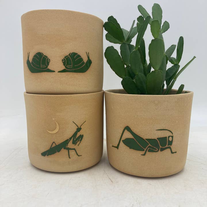 Small Garden Bugs. Handmade, Wonky Ceramic Plant Pot/Planter for wholesale by Ruby Farms Pottery