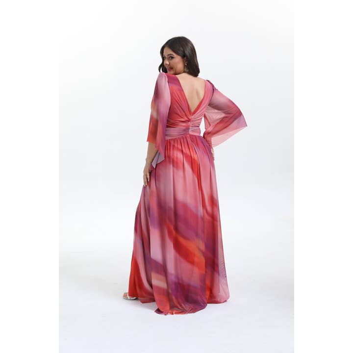Lucas & Emma - Sarl RJ & co - Wholesale Dress - Women's - Plus size long flared dress with mid-length sleeves 2537-13
