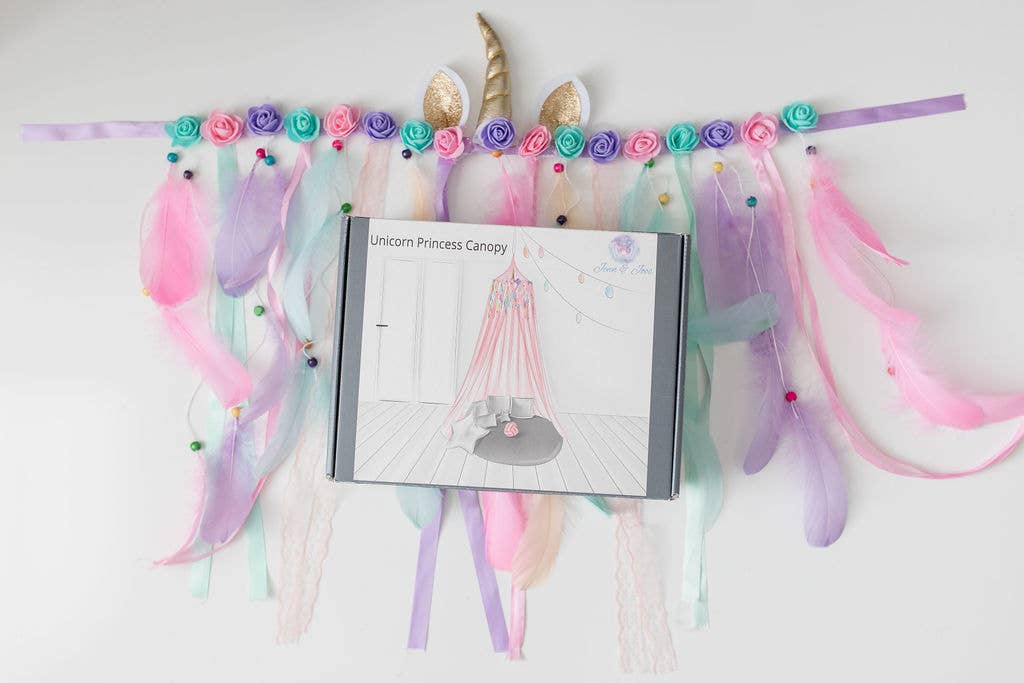 Jenn & Joos - Vente Ciel de lit – enfant et bébé - Baldaquin pour lit de fille Motif princesse Licorne Rose7