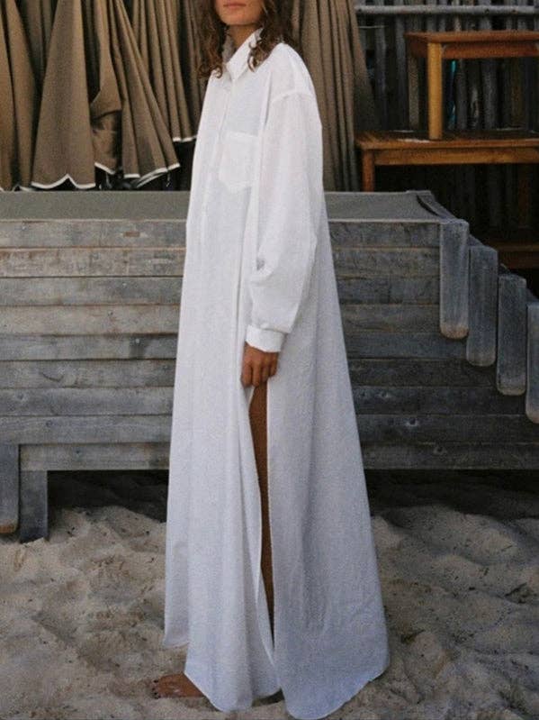 Robes longues, amples et transparentes, de couleur unie, à joint fendu et à revers sur le côté, robe longue pour la vente par VividLux