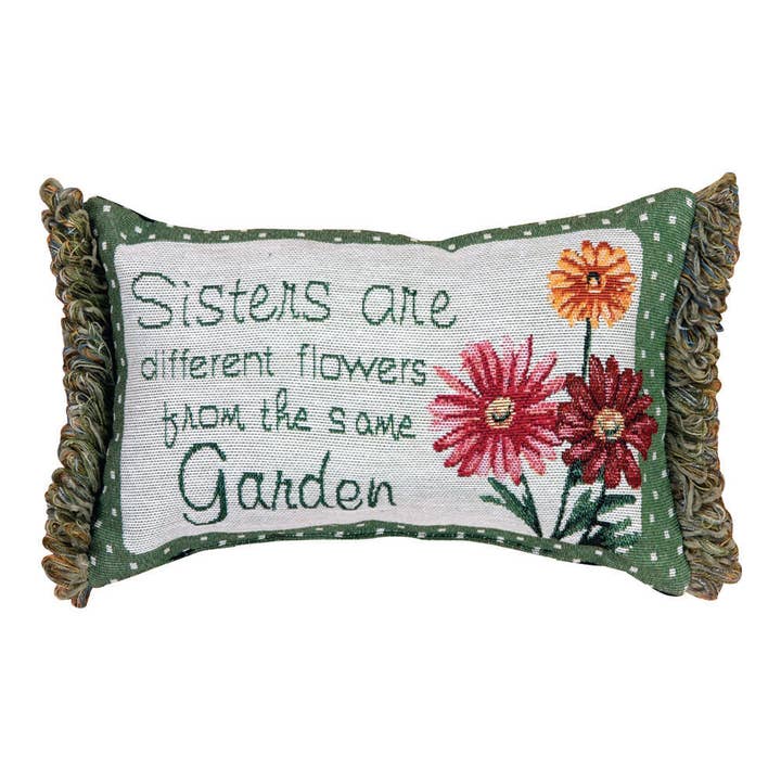 Sisters...From Same Garden Word Pillow for wholesale by Manual Woodworkers and Weavers, Inc.