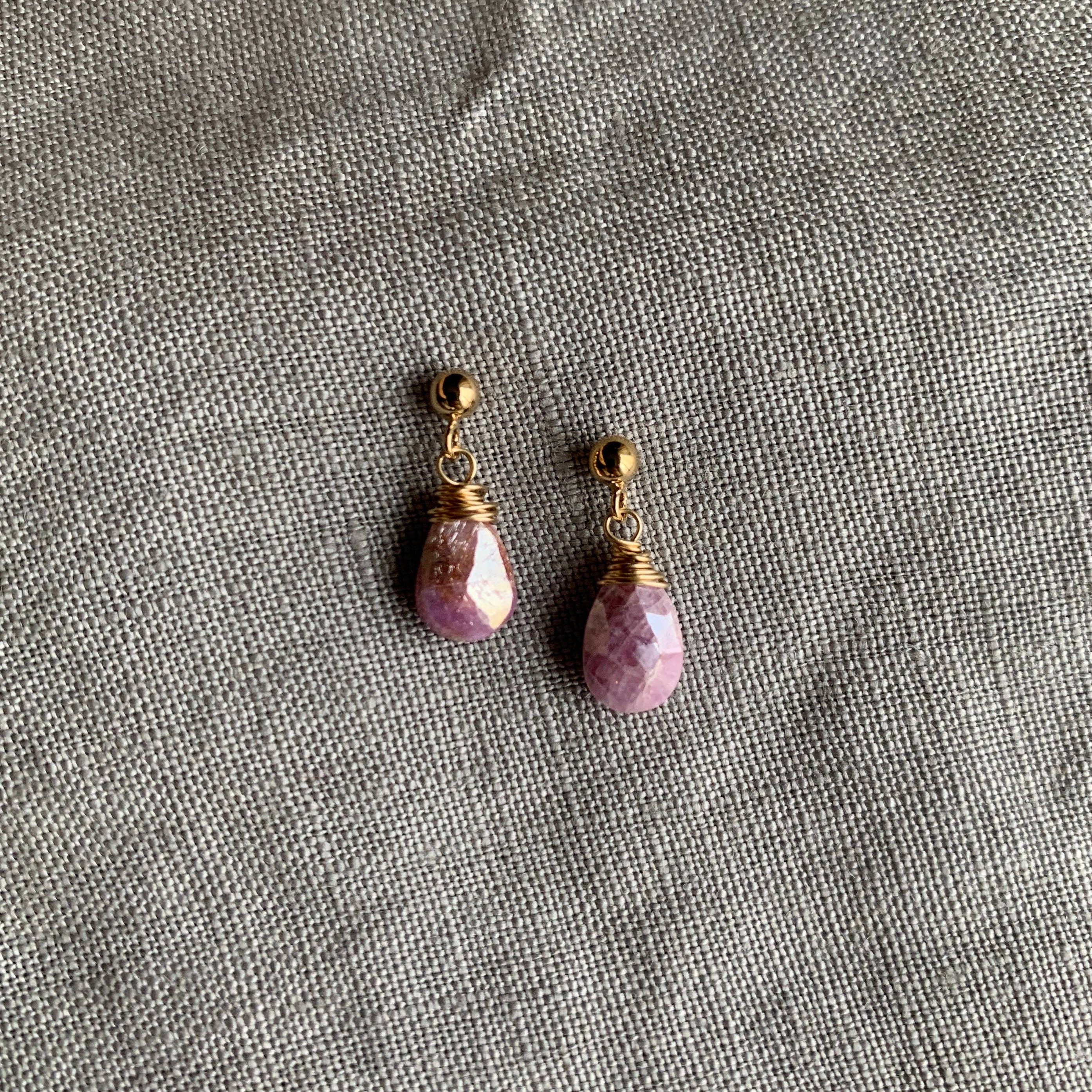 Naked Sage - Wholesale Dangle Earrings - Pink Sapphire - Linnaea Earrings2