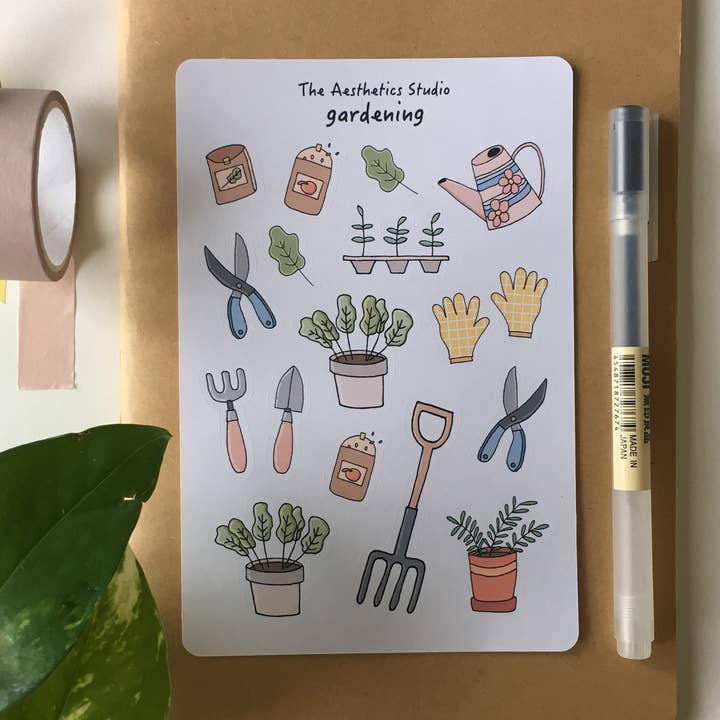 Gardening Sticker Sheet for wholesale by The Aesthetics Studio