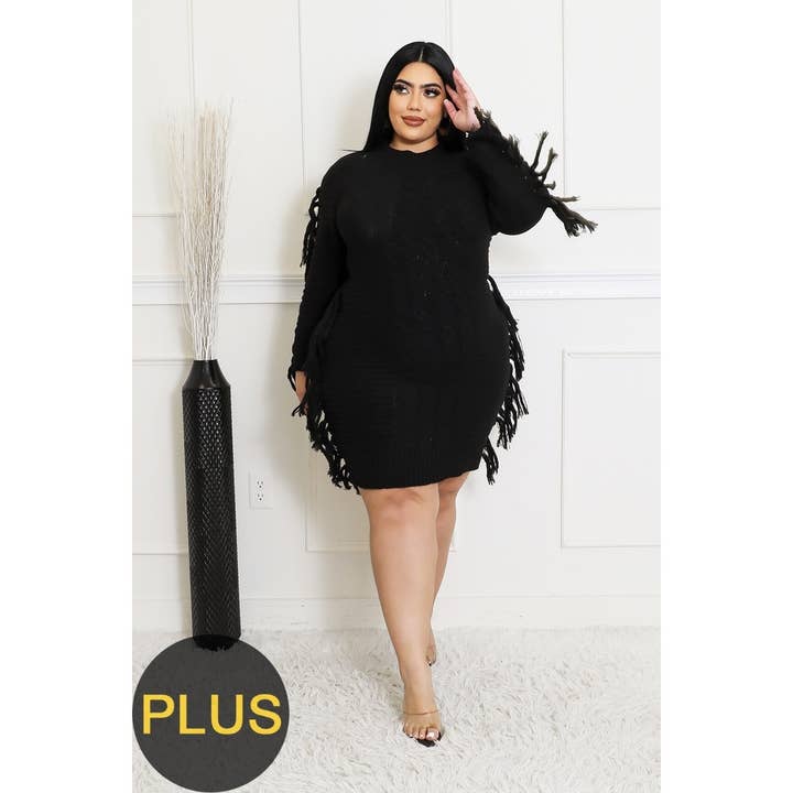 Ariel USA - Wholesale Dress - Women's - Fringe Sweater Dress for Cozy and Chic Fall Vibes
