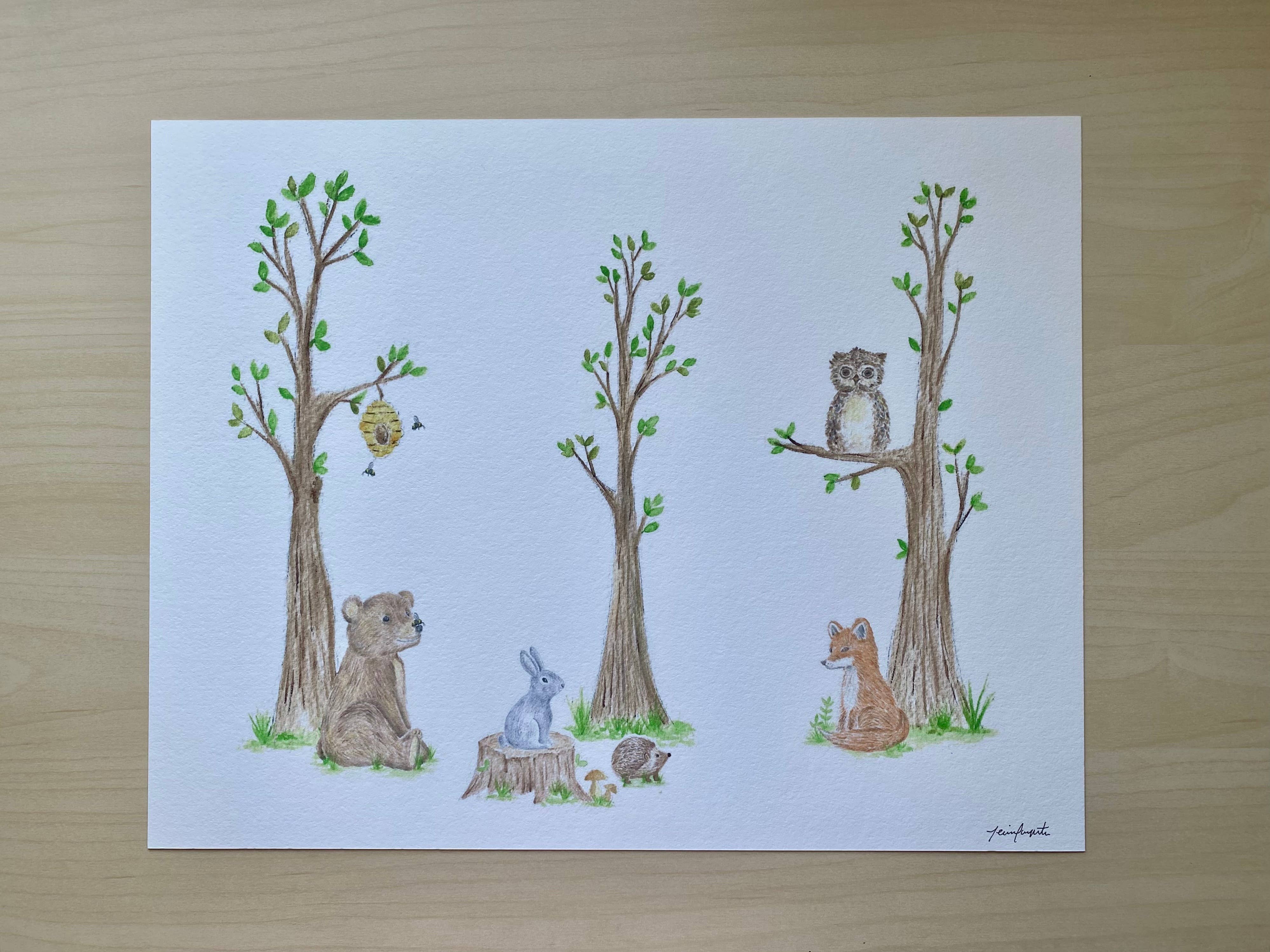 jcarp designs - Wholesale Art Print - Watercolor Forest Animals Art Print