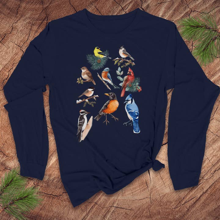 Wild Birds Long-Sleeve Tee for wholesale by Wandering Owl Adventure Co.