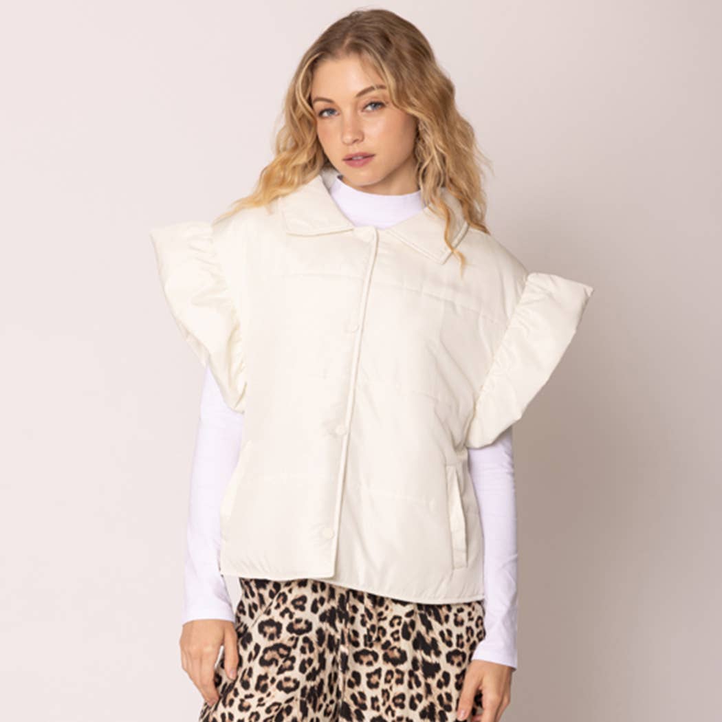Fashion City - Wholesale Outerwear Vest - Women's - Ruffle Short Sleeve Puffer Padded Vest 1