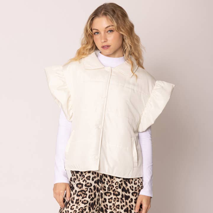 Fashion City - Wholesale Outerwear Vest - Women's - Ruffle Short Sleeve Puffer Padded Vest 1