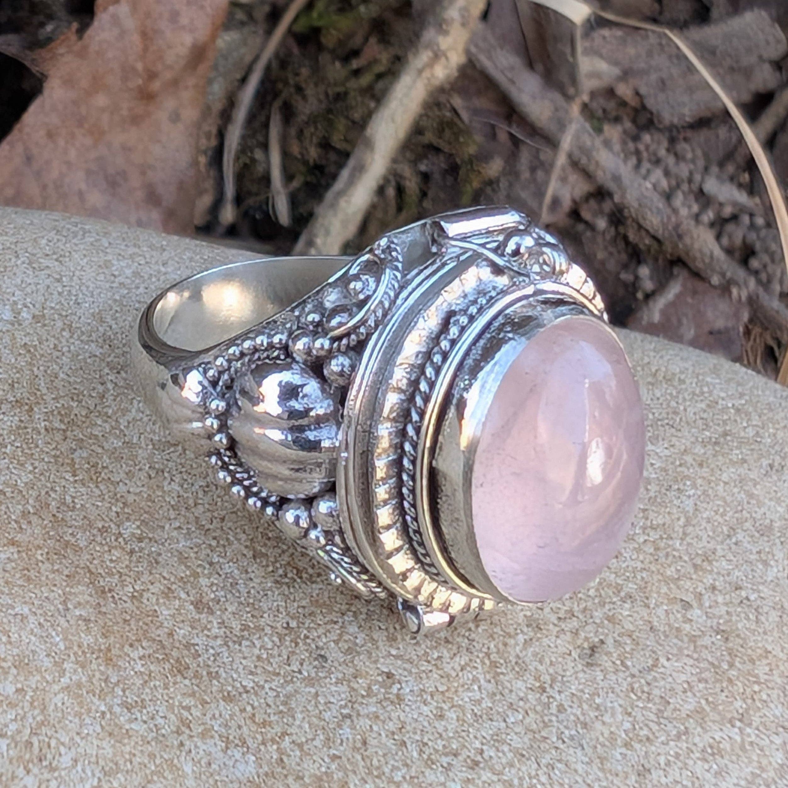 Silver Insanity - Wholesale Cocktail/Statement Ring - Large Oval Rose Quartz Sterling Silver Poison Ring2