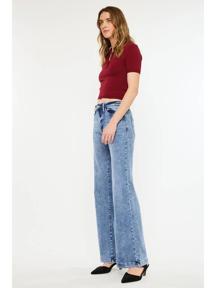 MEDIUM OPEN PACK HIGH RISE WIDE LEG FLARE JEANS-KC20024M for wholesale on Faire