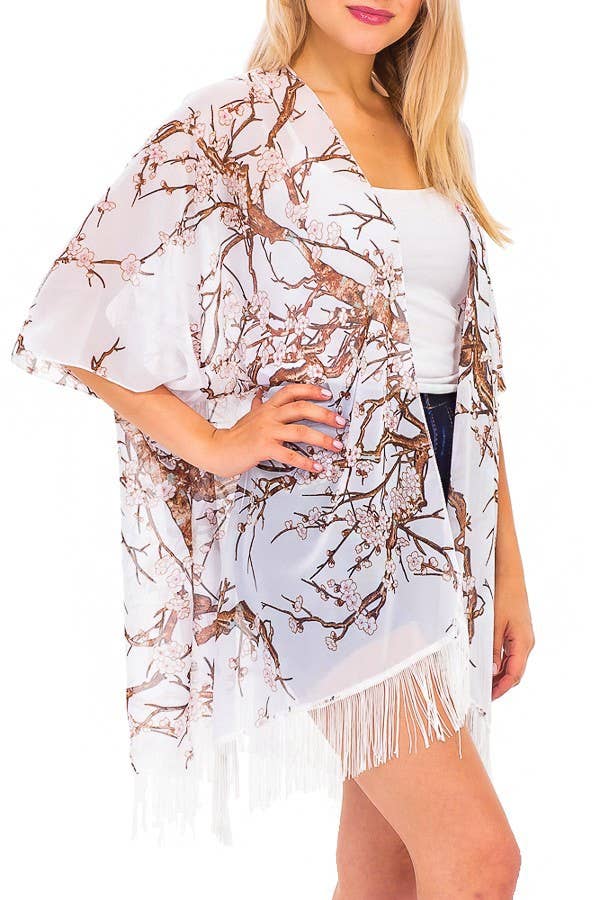 Cap Zone - Wholesale Kimono - Women's - Cherry Blossom Fringed Kimono5