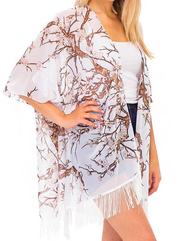 Cap Zone – wholesale Kimono – Women's – Cherry Blossom Fringed Kimono5