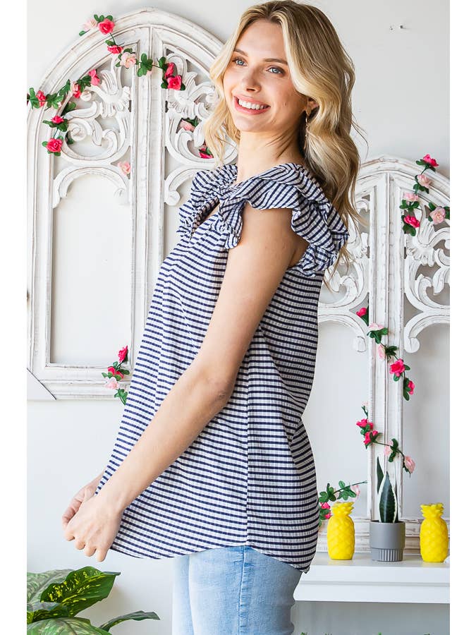 7th Ray - Wholesale Blouse - Women's - Gingham Print V-Neck Women's Blouse with Ruffle Detail T51146