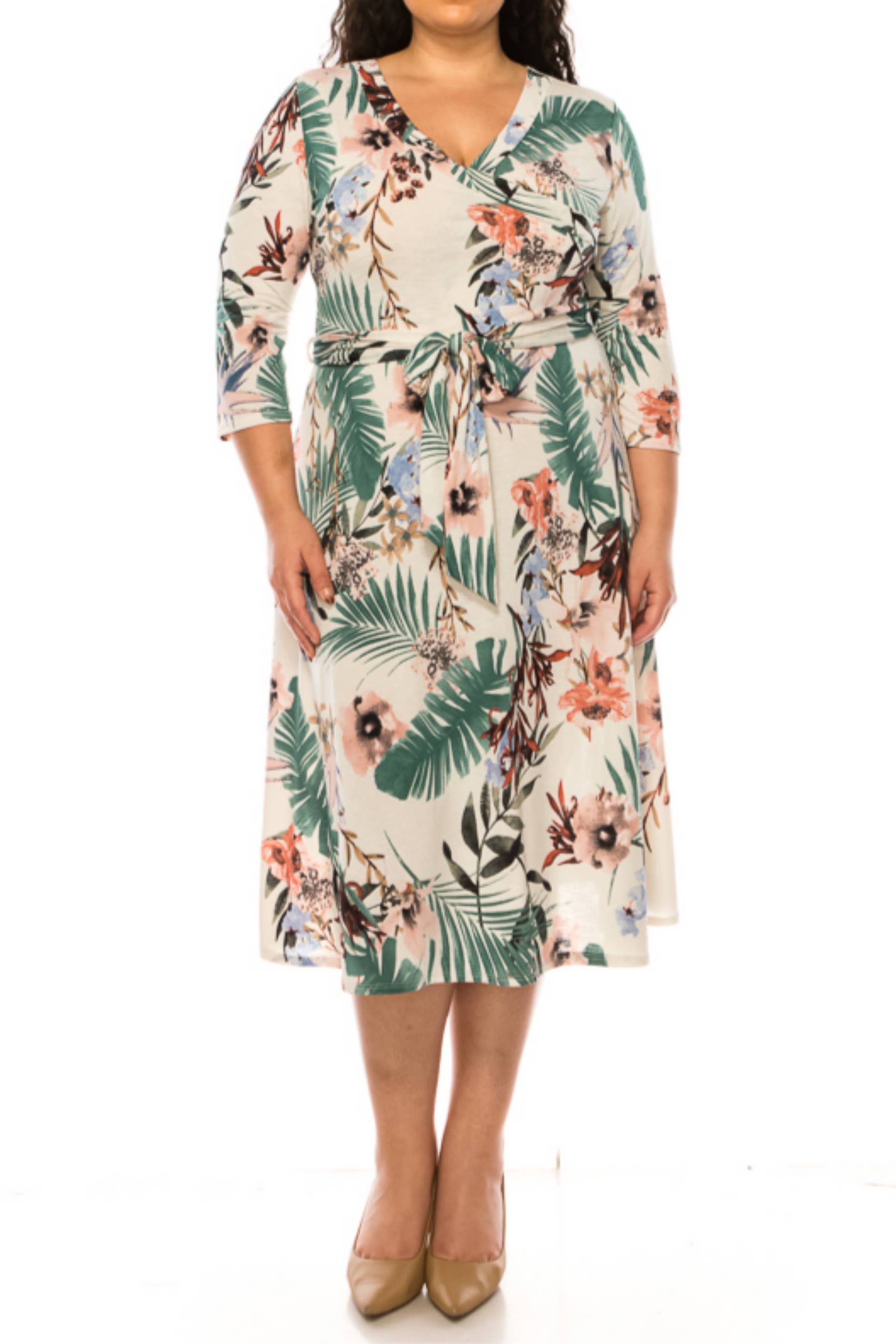 MOA COLLECTION - Vendita all'ingrosso Vestito - Donna - Abito da donna in tessuto sintetico, taglia forte, con profondo scollo a V4