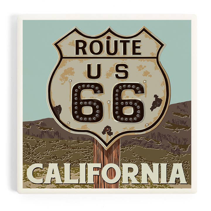California Route 66 - Dessous de verre en céramique pour la vente par Lantern Press