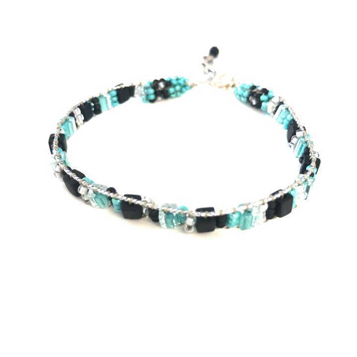 Pulseira de miçangas finas com fecho de lagosta - Black And Aqua por atacado de KVZ Designs