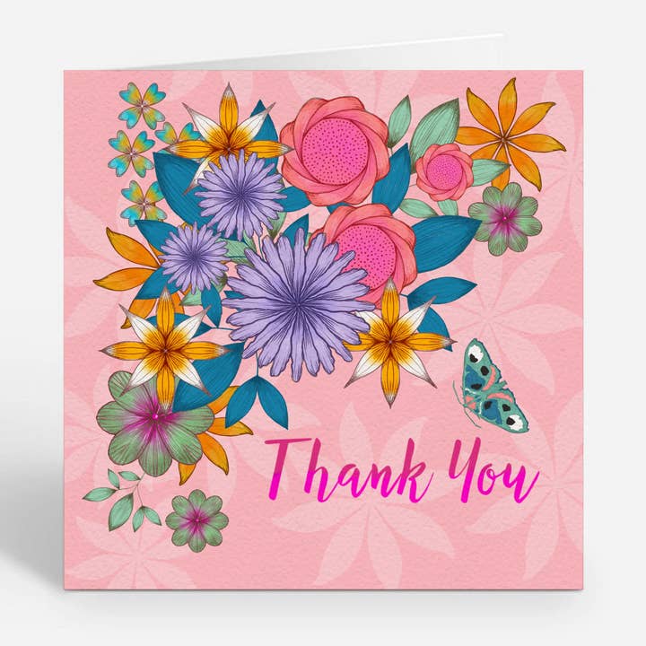 Thank You Floral Card Pink for wholesale by Ilana Ewing Designs