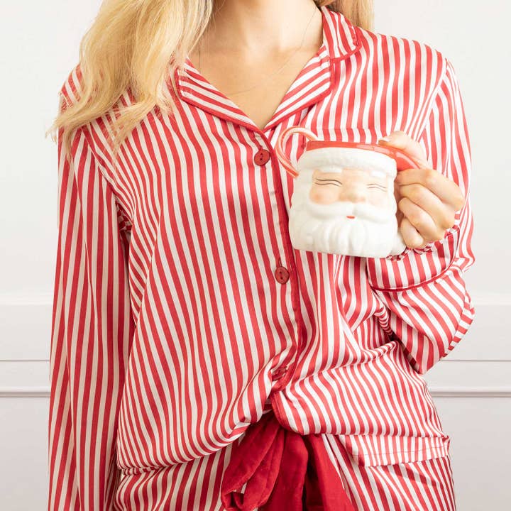 8 Oak Lane - Wholesale Sleepwear set – Women's - Red Stripe Satin Pant PJ Set3