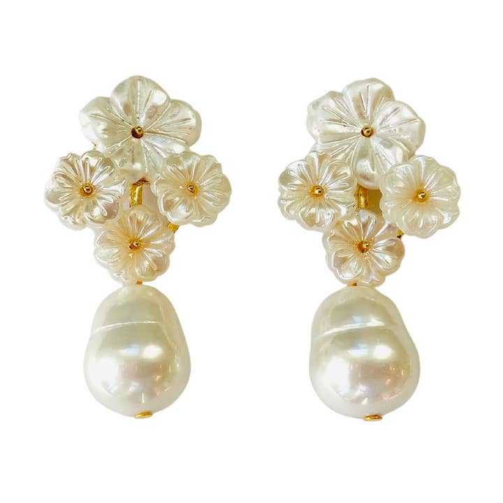 The Pink Reef Floral Cluster with Mother of Pearl Drop for wholesale by The Pink Reef