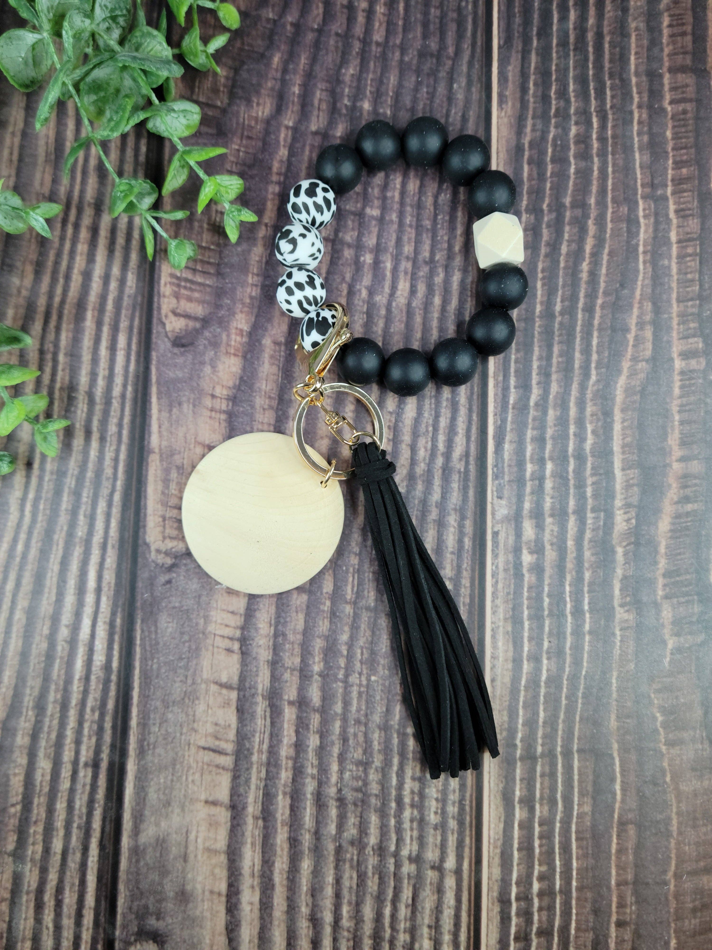 ACC Sublimation Blanks - Vendita all'ingrosso Bracciale portachiavi - Braccialetti portachiavi con perline in silicone con disco in legno chiaro da 2" e9