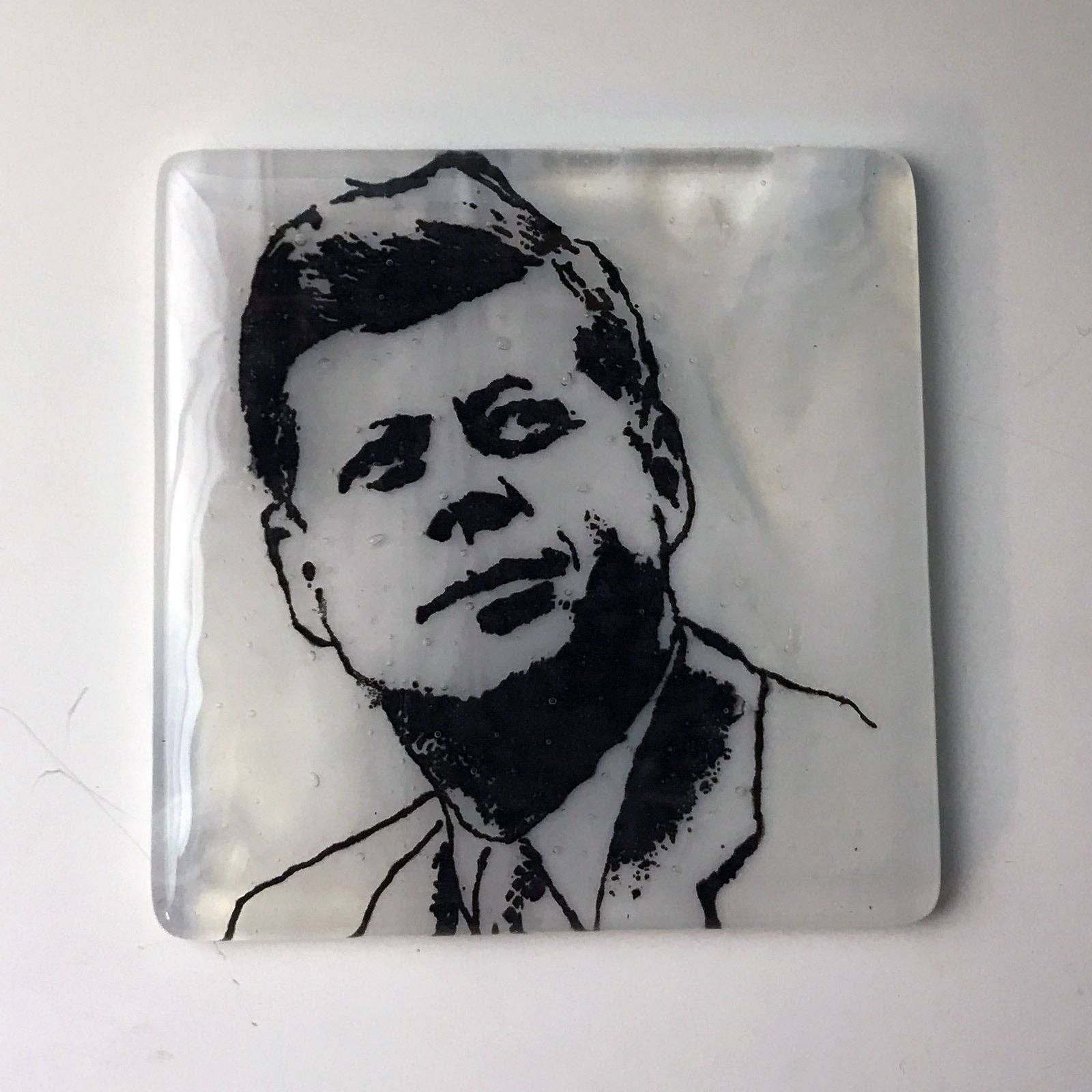 Kiku Handmade | Contemporary Fused Glass Home Goods - Wholesale Coasters - John F. Kennedy Fused Glass 4" Single Coaster0