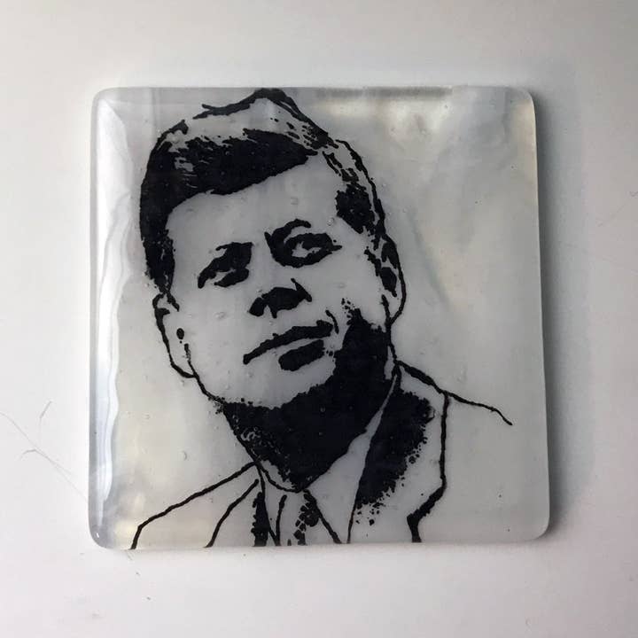 Kiku Handmade | Contemporary Fused Glass Home Goods - Wholesale Coasters - John F. Kennedy Fused Glass 4" Single Coaster