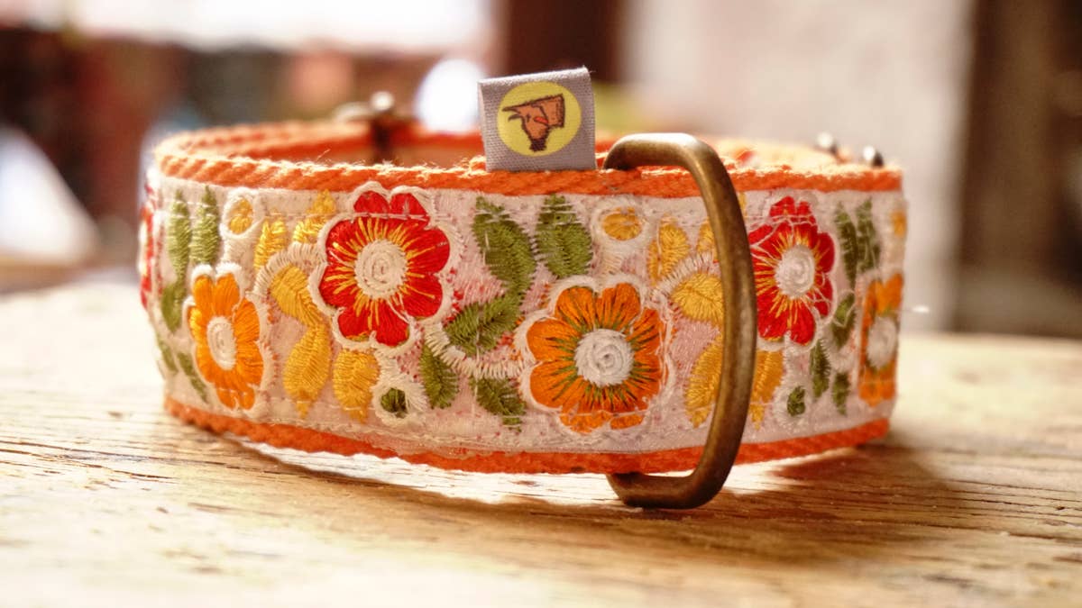 hundsfutter - Wholesale Pet Collar - Dog - Individual orange necklace with floral design.11