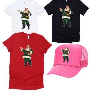 Designer Santa Champagne Bottle Santa Veu Merry t-shirt for engroshandel hos The Candy Collections