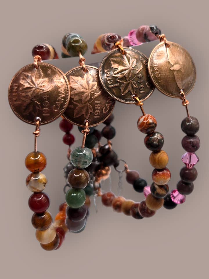 Penny and gemstone bracelets for wholesale by Lost Things Artisan Jewelry