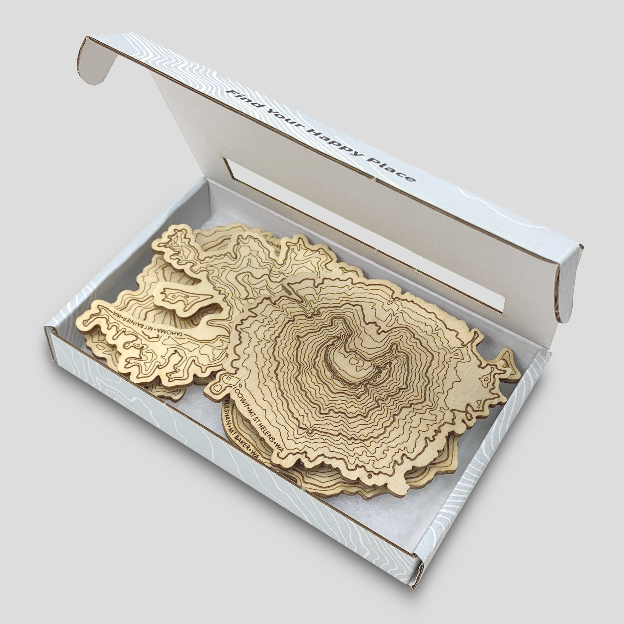 SML | Simple Modern Living - Wholesale Coasters - Washington Volcanoes Topography Coasters - Set of 42