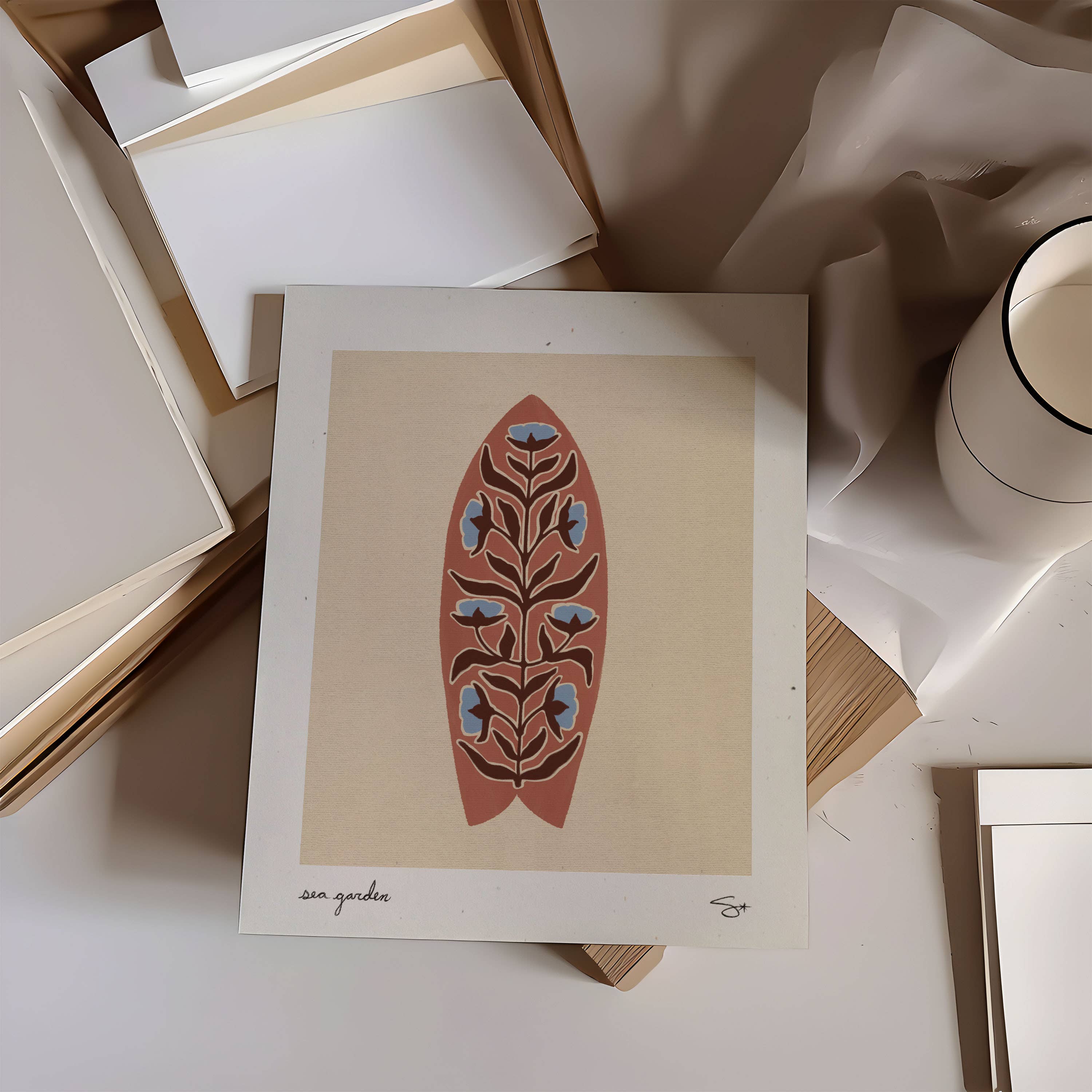 Mid Tide Design - Wholesale Art Print - Surf Garden 2 | Surfboard Print1