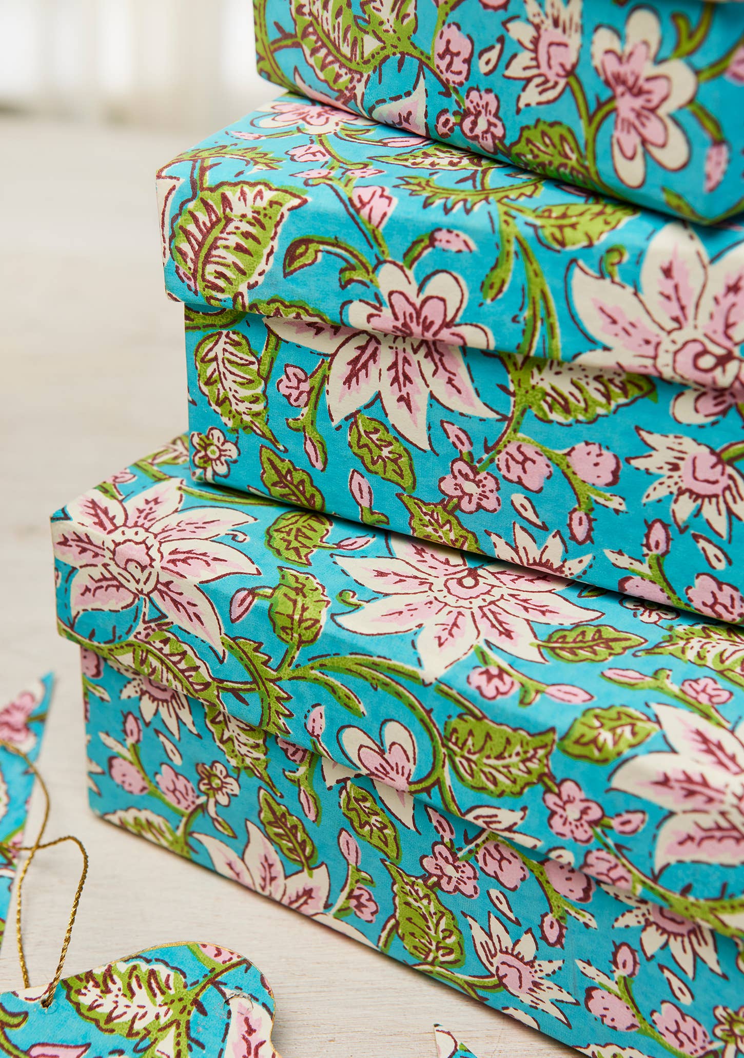 Namaste – wholesale Decorative box – Set of 3 Lily Block Print Nested Boxes1