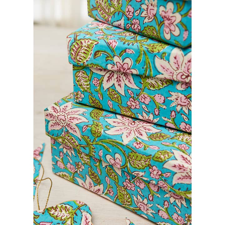 Namaste – wholesale Decorative box – Set of 3 Lily Block Print Nested Boxes1