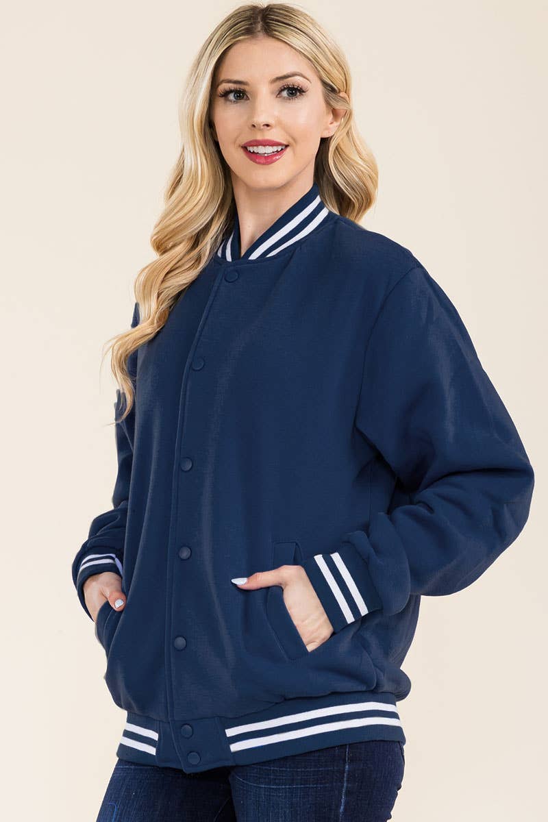 WEIV - Wholesale Varsity/Baseball Jacket - Women's - Boyfriend Fleece Varsity Jacket