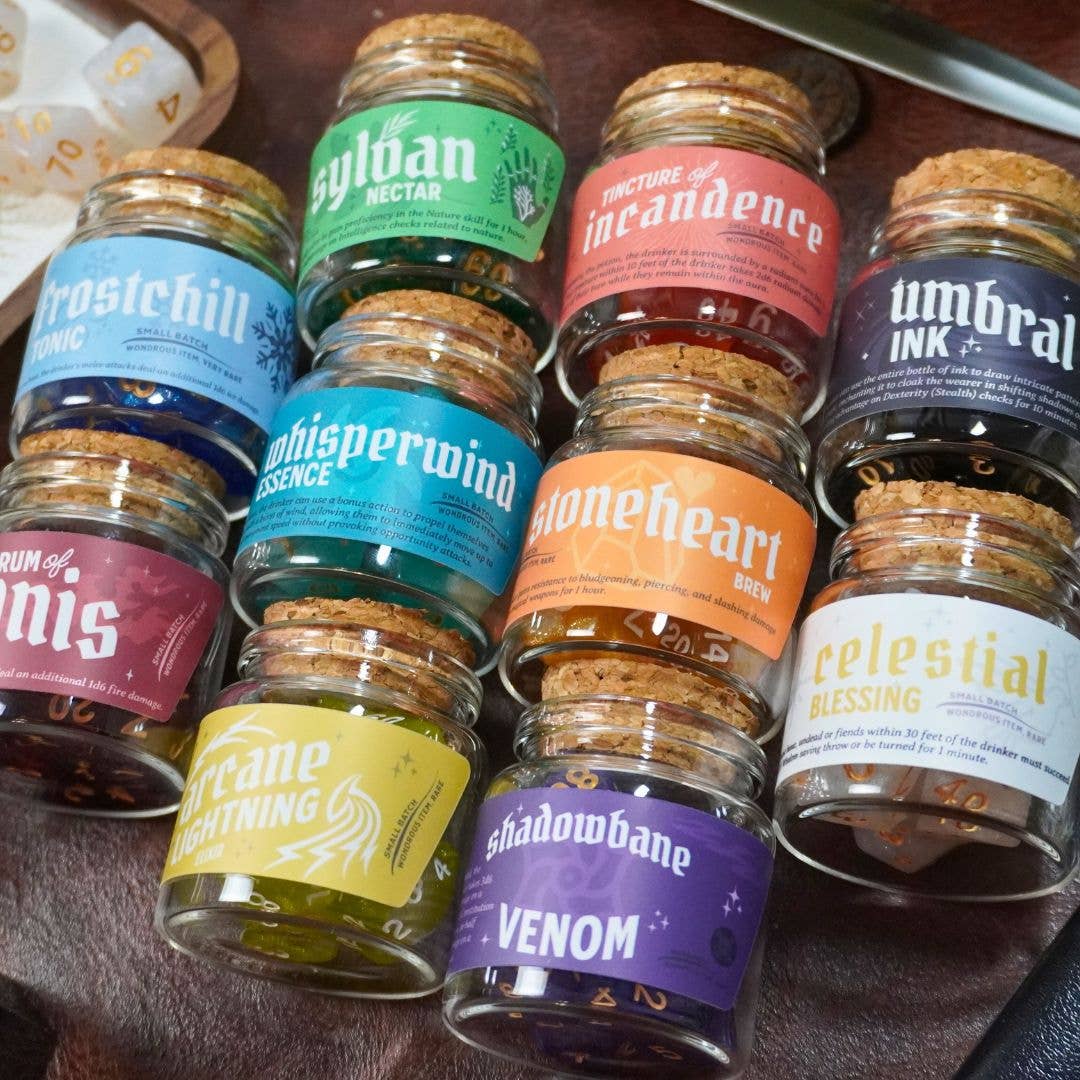 Minva Tabletop Design Co - Vendita all'ingrosso Dadi - Set di bottiglie Dice Spell1