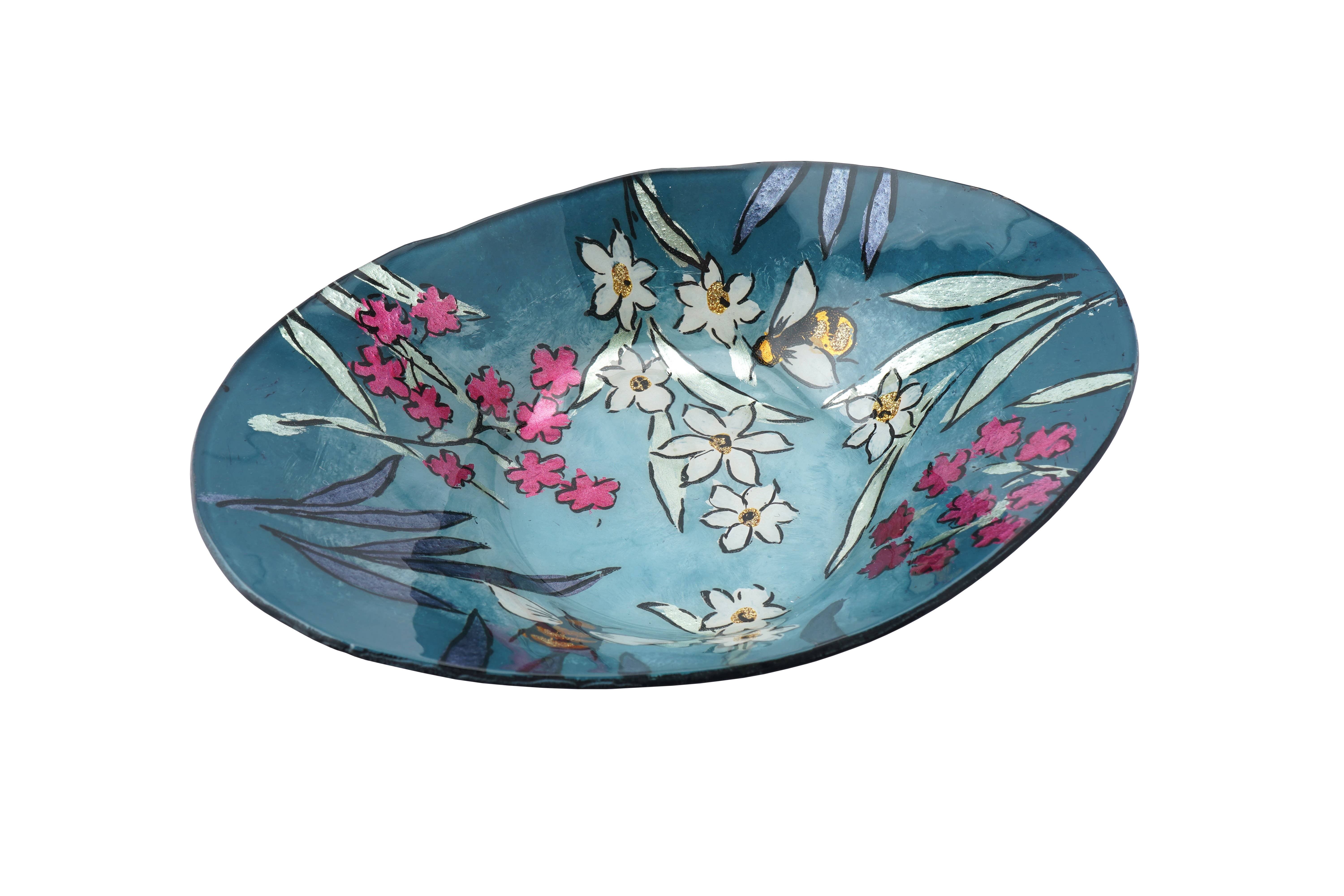 CGB Giftware - Venta al por mayor Bandejas/platos/boles decorativos - Cuenco ovalado grande de vidrio The Beekeeper en caja de regalo1