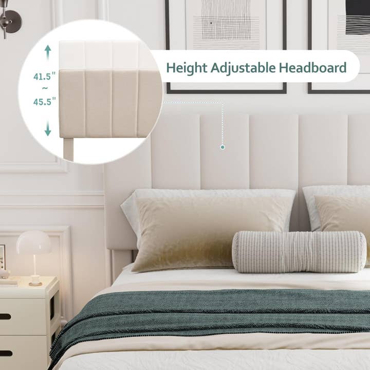 Queen Size Beige Gas Lift Platform Bed With Storage for wholesale on Faire5