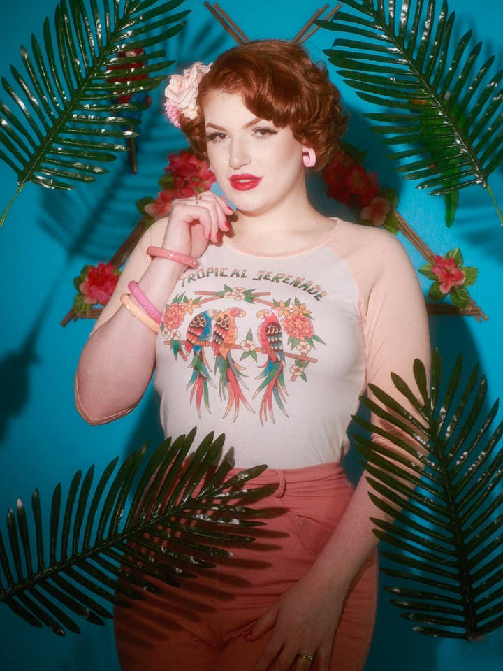 Tropical Serenade Raglan Tee in White x Peach for wholesale by Mischief Made