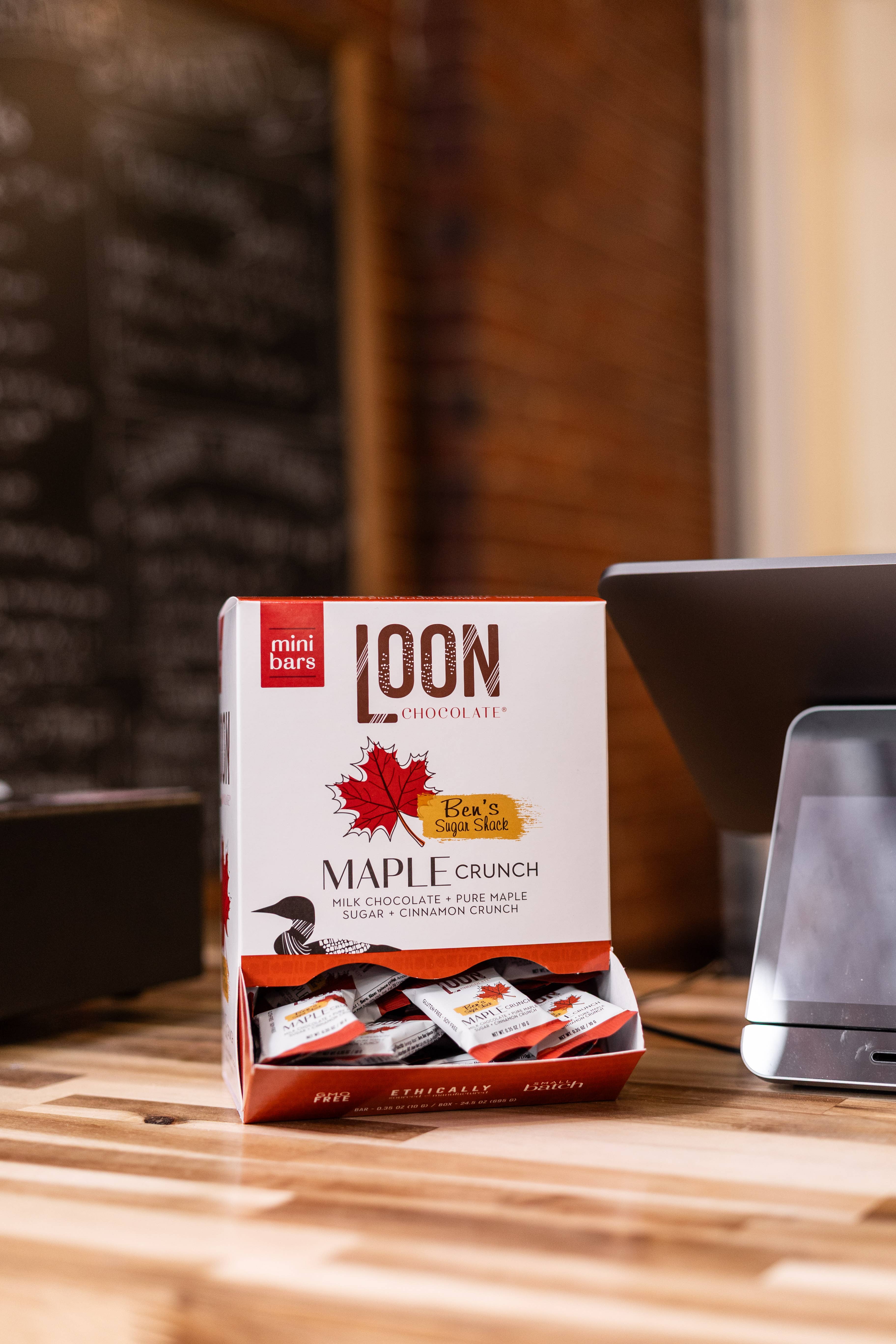 Loon Chocolate - Wholesale Chocolate Bar - Maple Crunch Mini Bars (70-Count Display Box)3
