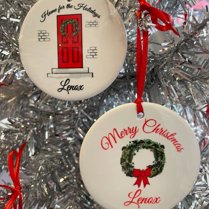 philoSophie's Stationery & Gifts - Wholesale Ornament Set - Wreath Ornament Bundle -Home for the Holidays Name Drop