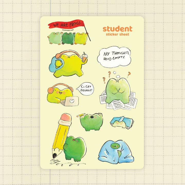 Foglio di adesivi Student Frogs per la vendita all'ingrosso da parte di We Are Frogs