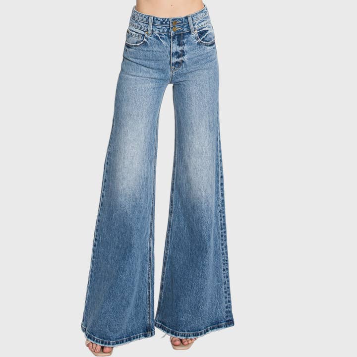 Petra153 - Wholesale Jeans - Women's - P316WF-MD HIGH WAISTED COMFORT STRETCH VINTAGE WIDE LEG5