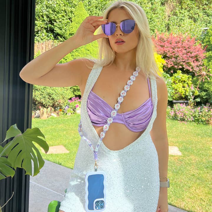 Coconut Lane – wholesale Lanyard – Women’s – Crochet Flower Phone Lanyard Bundle - Lilac3