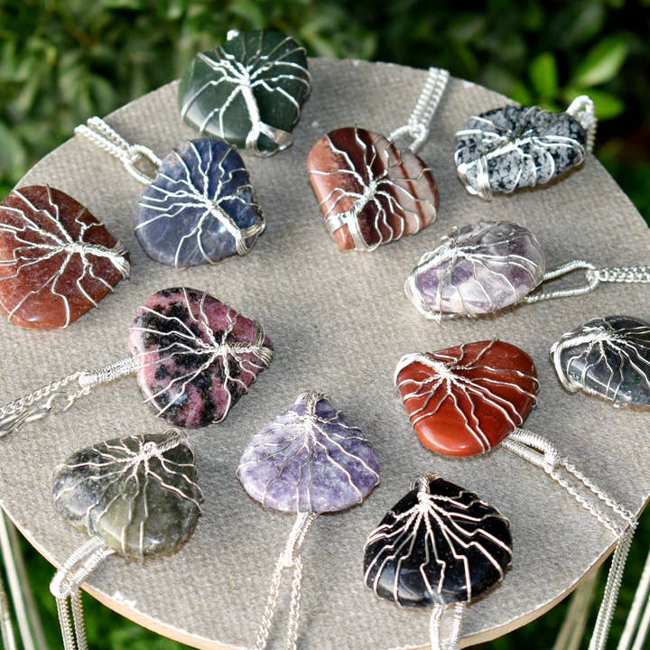 Soothing Crystals - Wholesale Pendant/Charm Necklace - Crystal Heart Silver Wire Wrapped Pendant, Gemstone Necklace12