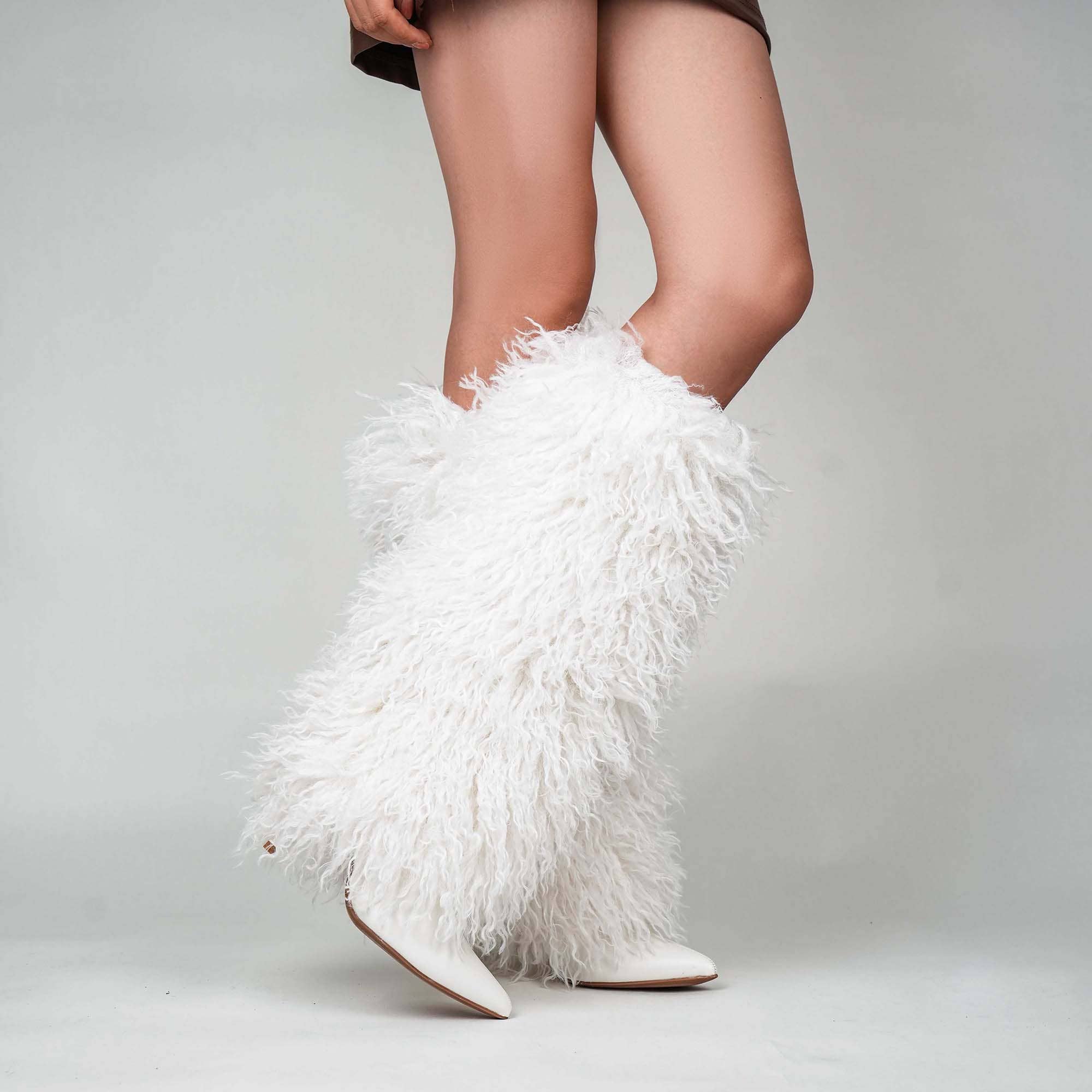 White Women's DEMURE DIAMANTE FAUX FUR BOOT  for wholesale on Faire6