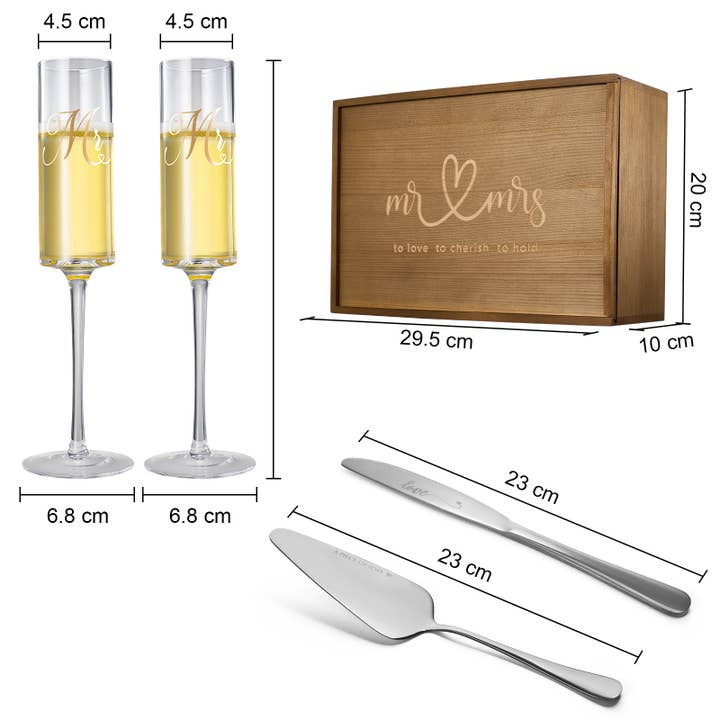 The Wine Savant / Khen Glassware - Wholesale Champagne flute - Wedding, Bridal Mr & Mrs Champagne Flutes Gift | Set of 24