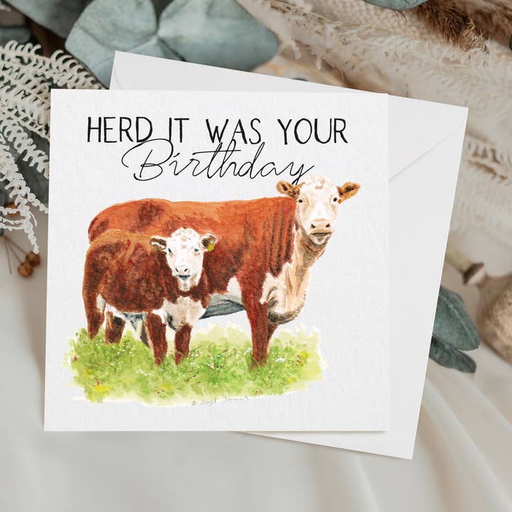 Funny Cow & Calf Birthday Greetings Card | Farm Animals for wholesale by Gemini's Fine Art Studio