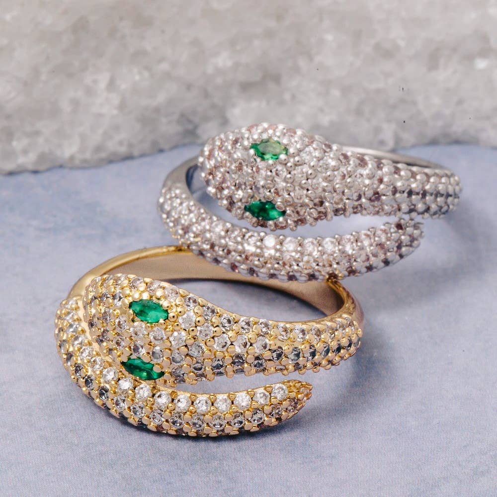 The Looks by Fame Accessories - Wholesale Band/Stacked Ring - Gold Dipped Cz Pave Snake Open Band Ring0