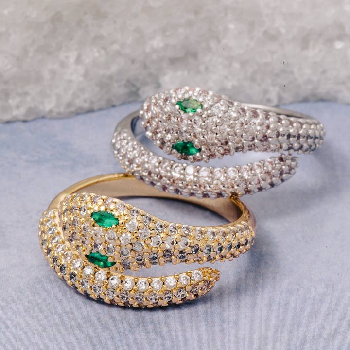 The Looks by Fame Accessories - Wholesale Band/Stacked Ring - Gold Dipped Cz Pave Snake Open Band Ring