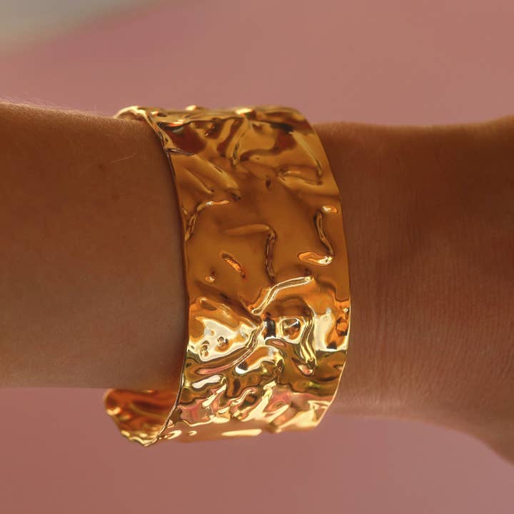 August - Hammered Wide Cuff Bracelet for wholesale by MeloMelo